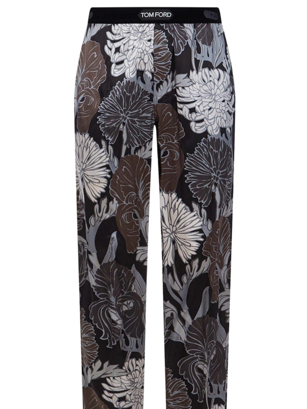Tom Ford Acid Floral Print Black Silk Logo Velvet Waist Pajama Pants Trousers